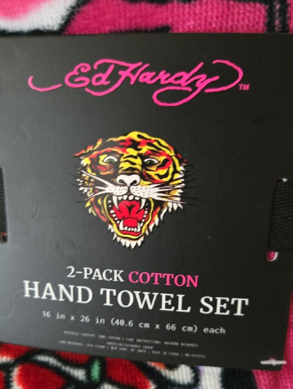 Ed Hardy Black Packaging with Pink Logo and Multicolor Tiger Graphic Set of 2